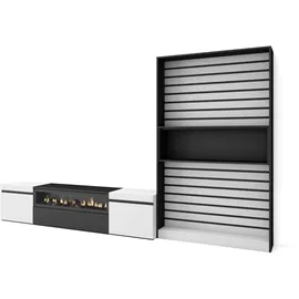 SKRAUT HOME WOHNWAND Wohnzimmer, weiß und schwarz, Elektrokamin,, 310/35/186cm
