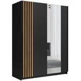 Feldmann-Wohnen Schwebetürenschrank schwarz Braun, Holz, 4 Fächer, Rechteckig, 150x198x63 cm Schlafzimmer, Kleiderschränke, Schwebetürenschränke