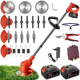 Rasentrimmer mit Akku, 850W Klappbarer Akku Freischneider mit 2X4.0AH Batterien, Akku Rasentrimmer & Rasenkantenschneider mit 4 Messertypen, Elektrischer Motorsense für Garden und Rasen