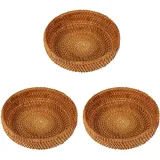 Daweglop 3X Handgemachte Rattan Weben Runde Ablage Korb Schale Rattan Brotkorb für Küche Lebensmittel Picknick Brot Diverse Mini Behaelter