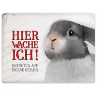 Trendaffe Metallschild mit Hase Motiv und Spruch: Betreten auf