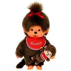 Monchhichi Plüschfigur Mädchen mit Mini Monchi 20 cm Monchhichi Puppe mit rotem Latz bunt