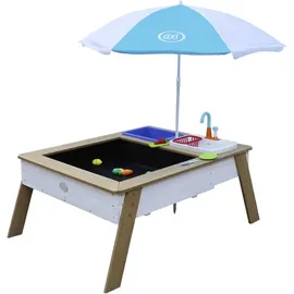 Axi Sand und Wassertisch Linda Braun Weiß mit Sonnenschirm Blau Weiß