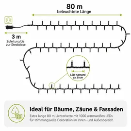 LED Universum LED-Lichterkette spritzwassergeschützt 80 m warmweiß