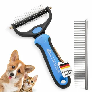 linuma Unterfellbürste Hunde & Katzen Langhaar zur Entfernung von Unterwolle & Verfilzungen – Hundebürste Unterfell für Fellwechsel – Katzenbürste Langhaar mit ergonomischem Griff