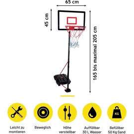 Dunlop Basketballkorb Set – Basketball Korb Höhenverstellbar: 165 - 205 cm – Basketballkörbe mit Basketballständer, Ball und Pumpe – Basketballkorb Outdoor mit Füllbarer Fussstand - Schwarz