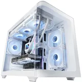 Mars Gaming MC-FUSIONM, Gaming Micro-ATX Gehäuse, Seitliches Fenster & Gebogenes Frontglas Gehärtetem Glas, PC Minitower Doppelkammer, Flüssigkeitskühlung Unterstützung, Optimierter Innenraum, Weiß