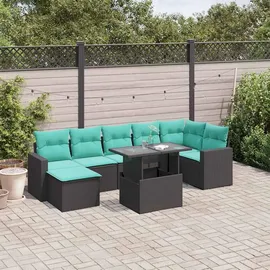 vidaXL 8-teiliges Gartensofa-Set mit Kissen, schwarzes Polyrattan - Schwarz