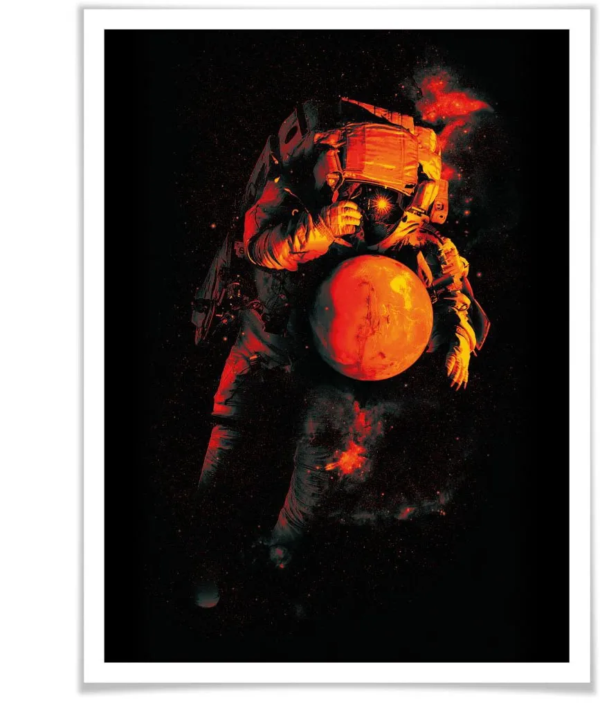 Wall-Art Poster »Astronaut Schwarz Mars Weltall«, Astronaut, (1 St.), Poster ohne Bilderrahmen Wall-Art bunt