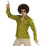 70er Jahre Retro Hemd mit Tapetenmuster Grün Disco Herren Kostüm Siebziger Schlager, Größe:XXL - XXL
