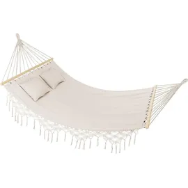 outtec Outtec® Hängematte mit 2 Kissen - 200x150 cm, bis 220kg - Boho Hammock für Outdoor, Garten, Balkon - für Kinder und Erwachsene - Beige