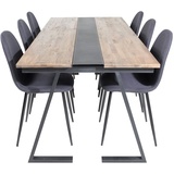 ebuy24 Jakarta Essgruppe Esstisch Teak und 6 Polar Esszimmerstühle schwarz.