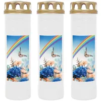 HS Candle Grabkerze mit Motiv 100h Brenndauer (3-tlg), Ø7xH25 cm, Grabkerze mit Motiv im 1er, 3er, 6er, 9er Pack weiß