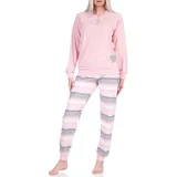 Normann Pyjama Damen Frottee Pyjama mit Bündchen und Herzmotiv und gestreifter Hose rosa 44-46