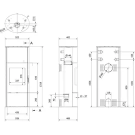 Kratki Kaminofen aus Stahl Rollo Hoch | Ø 150 7 kW | Innenverkleidung weiß