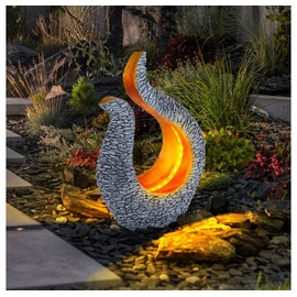 GLOBO Solarleuchte Gartendeko Solar Skulptur Steinoptik Solarlampe Design gold, grau, LED warmweiß, LxBxH 23,5x11x34,5 cm