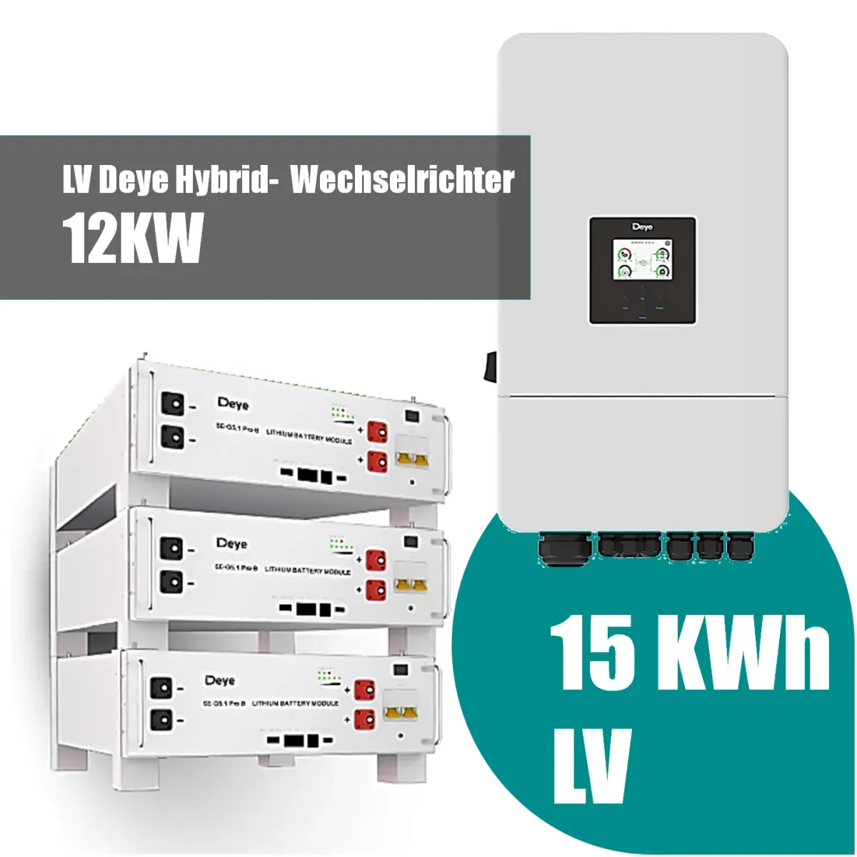 Deye Komplettset 12 kW Hybridwechselrichter (Deye SUN-12K-SG04LP3-EU) & 15 kWh Batteriespeicher Deye SEG - 0% MwSt. (gem. § 12 Abs. 3 UStG)
