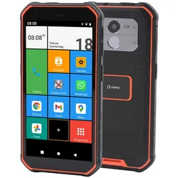 Olympia Smartphone TREK Outdoor - Outdoorhandy mit Android 10 und integrierter LED-Taschenlampe, Schwarz/Orange
