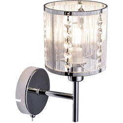Wandlampe Chrom Wohnzimmerleuchte Wandleuchte Kristalle Schlafzimmer Bettleuchte, Metall, 1x E14, BxH 12 x 24,5 cm