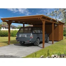 SKANHOLZ Carport Emsland 4,04 x 8,46 m nussbaum mit Abstellraum
