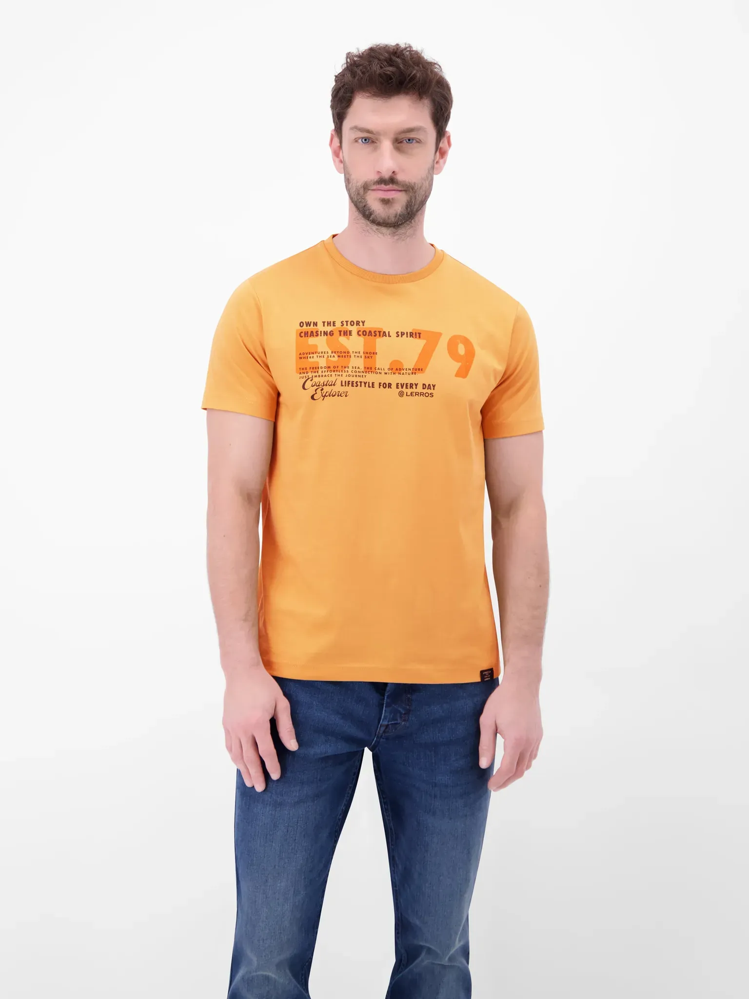 T-Shirt aus Baumwolle mit Brustprint - Dull Peach - XXL