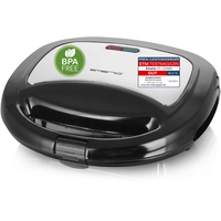 EMERIO ST-120889 Sandwich-Toaster Antihaftbeschichtung, Kontrollleuchte, BPA-frei, klappbar Schwarz