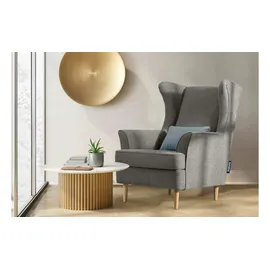 Konsimo Ohrensessel Stralis Webstoff 82 x 108 x 80 cm Grau mit Kissen