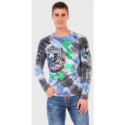T-Shirt CIPO & BAXX "Sweatshirts", Herren, Gr. L, blau, 95% Baumwolle;5% Elasthan, bedruckt, casual, regular fit, Langarm, Shirts, mit trendigem Print