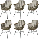 Mendler 6er-Set Esszimmerstuhl HWC-M29, Küchenstuhl Korbstuhl Rattanstuhl Stuhl mit Armlehnen, Kubu Rattan Holz Metall