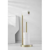 Stehender Toilettenpapierhalter – Gebürstetes Gold – Ohne Bohren – Mit Toilettenpapierfach