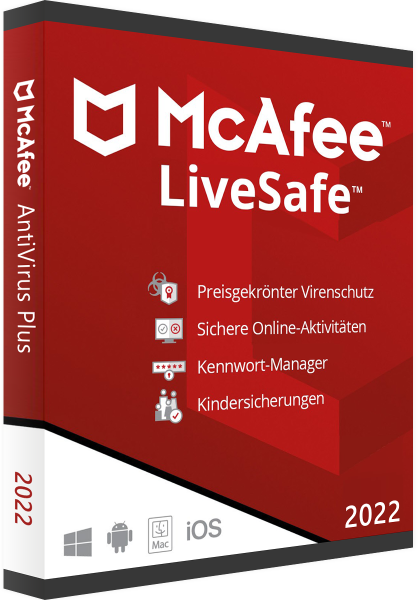 McAfee LiveSafe 2022 | Windows / Mac | Unbegrenzte Geräte | 1 Jahr