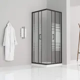 i-flair Duschkabine 90x90x180 cm aus teilsatiniertem Sicherheitsglas und schwarzen Alubeschlägen DK79 - Schwarz