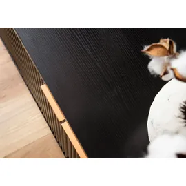 FineBuy TV Schrank 150 cm Schwarz Türen Fernsehkommode Eiche Modern