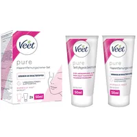 Veet Pure Haarentfernungscreme-Set Gesicht - Für Oberlippe, Wangen & Augenbrauen, normale Haut - 50 ml Enthaarungscreme, 50 ml Pflegecreme & Spatel