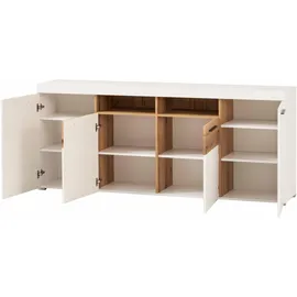 Home Affaire Sideboard HOME AFFAIRE "Salerno, moderner Schrank, Highboard in Weiß mit Eiche Evoke Dekor", weiß (weiß, eiche evoke), B:205cm H:87cm T:40cm, Holzwerkstoff, Sideboards, Sideboard, Metallgriffe, ausreichend Stauraum, vielseitig einsetzbar, 205cm breit