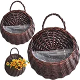 ptumcial Rattan-Pflanzgefäß zum Aufhängen 2 Stück natürliches Rattan Vintage-Wand-Hängekorb Aufbewahrung Pflanzkorb Wand-Blumentopf für Zuhause Dunkelbraun