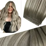 Fshine Echthaar Tressen zum Einnähen 45cm 25g Virgin Haar Tressen Echthaar Haartressen Echthaar zum Einnähen Sew in Extensions Echthaar Hellbraun Verblasst zu Hellblond 7 7 ICY