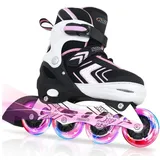 Nattork Verstellbare Inline Skates für Mädchen, 4 Größen Kinder Inline Roller Skates mit Beleuchteten, Kinder Inliner Mädchen Rollschuhe für Anfänger (Rosa, 37-41 EU / 235-260 MM)