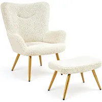 Yaheetech Ohrensessel mit Hocker Polyester 70 x 100 x 80 cm Weiß