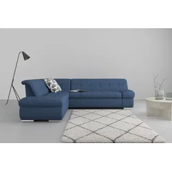 Ecksofa DOMO COLLECTION "Mona L-Form", blau, B:271cm H:80cm T:213cm, Struktur fein 100% Polyester, Chenilleoptik 100% Polyester, Sofas, wahlweise mit Bett- und Armlehnfunktion