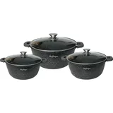 Cheffinger 6-Teilig Kochgeschirr-Set 20/24 / 28 cm Topf Induktion Alu Guss Pfanne Topfset Kochtopfset Marmor