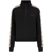 GUESS Damen Sweatjacke mit Label-Print Modell Britney Black, XS
