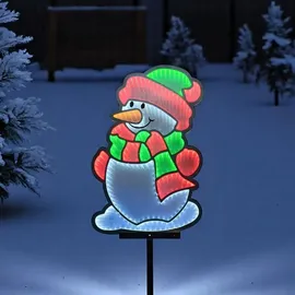 FHS International Schneemann LED Kunststoff 40 cm Erdspieß IP44 6/18 h Timer weiß