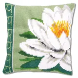 Vervaco Kreuzstich Stickpackungen Kissen Stickerei Set Anfänger Vorgedruckt Weiße Lotus Blume DIY Set Kreativ Set Für Erwachseneca. 40 x 40 cm Bastelset Handwerker Haus Dekoration