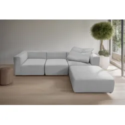 3-Sitzer ANDAS "Utvik kann individuell zusammengestellt werden", grau (hellgrau), B:301cm H:69cm T:108cm, 100%Polyester, Sofas, Modulsofa, bestehend aus 2 Eck-, 1 Mittelelement und 1 Hocker