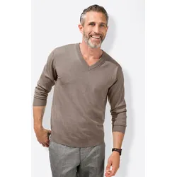 V-Ausschnitt-Pullover MARCO DONATI "V-Pullover", Herren, Gr. 46, beige (natur, meliert), 100% Schurwolle, unifarben, meliert, Langarm, Pullover