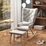 HOMCOM Schaukelsessel mit Hocker, Relaxsessel mit Samtoptik, Kissen Cremeweiß