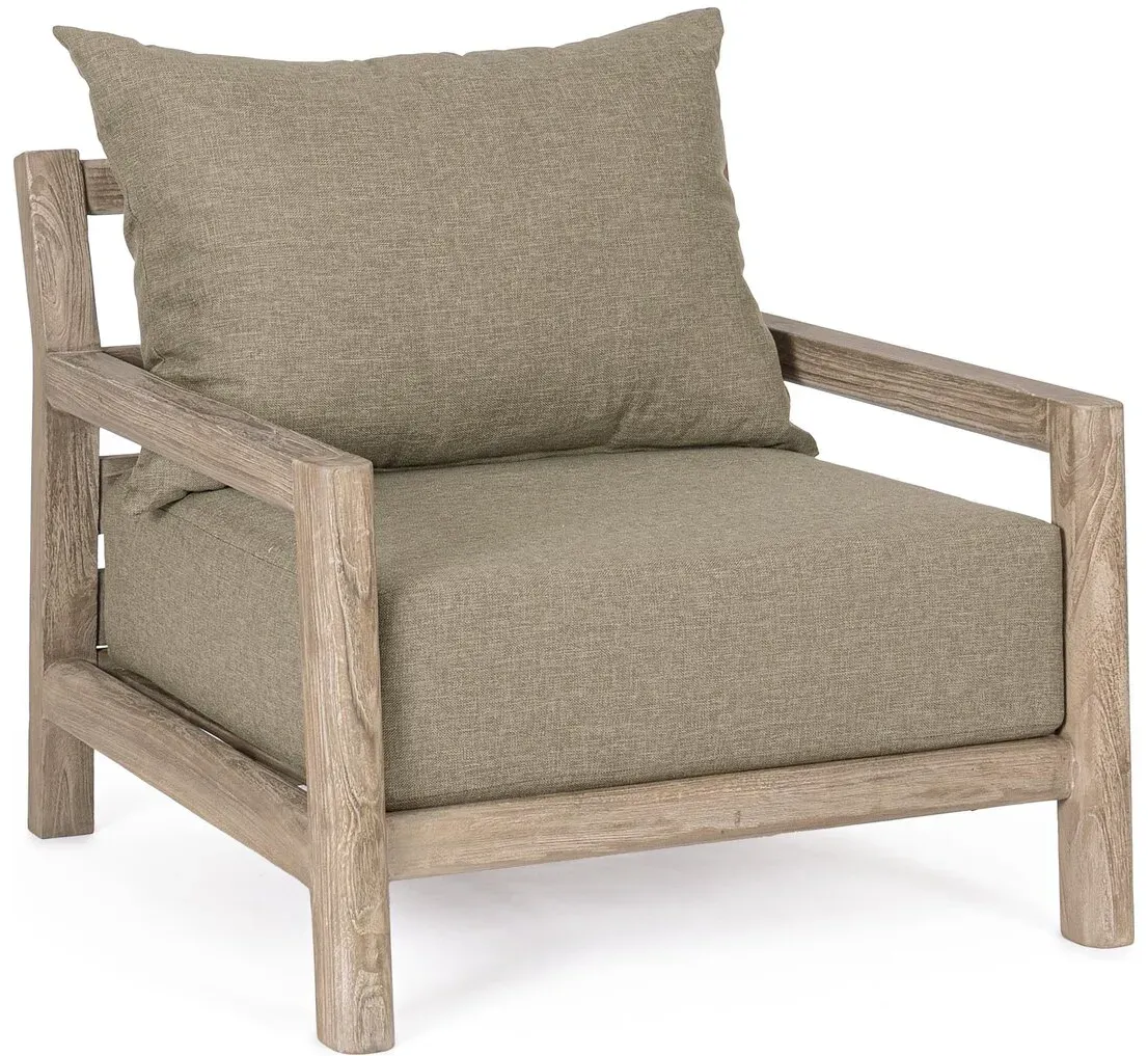 Gartensessel Maynard - recyceltes Teakholz Braun, Olefin-Stoff Grün