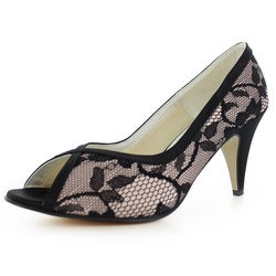 White Lady 718 Vintage Peeptoe-Pumps aus Spitze Peeptoepumps schwarz 40