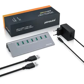 Primewire USB 3.2 Gen2 Hub, 7 Port Verteiler aktiv mit Netzteil, 10 Gbit/s